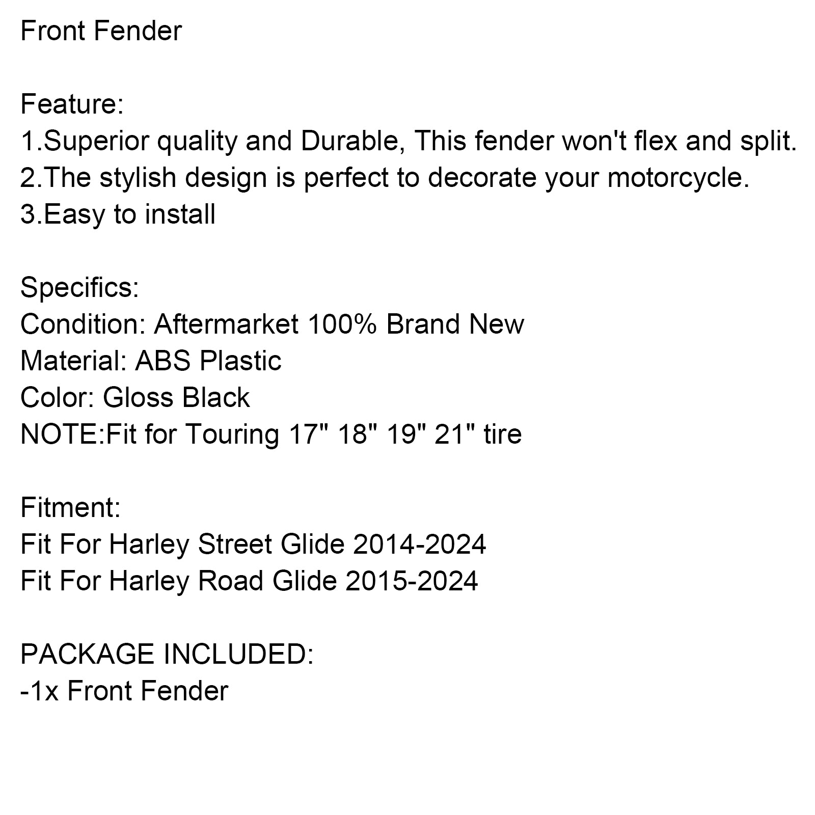 2014-2024 Harley Street Glide ABS Front Fender Mudguard
