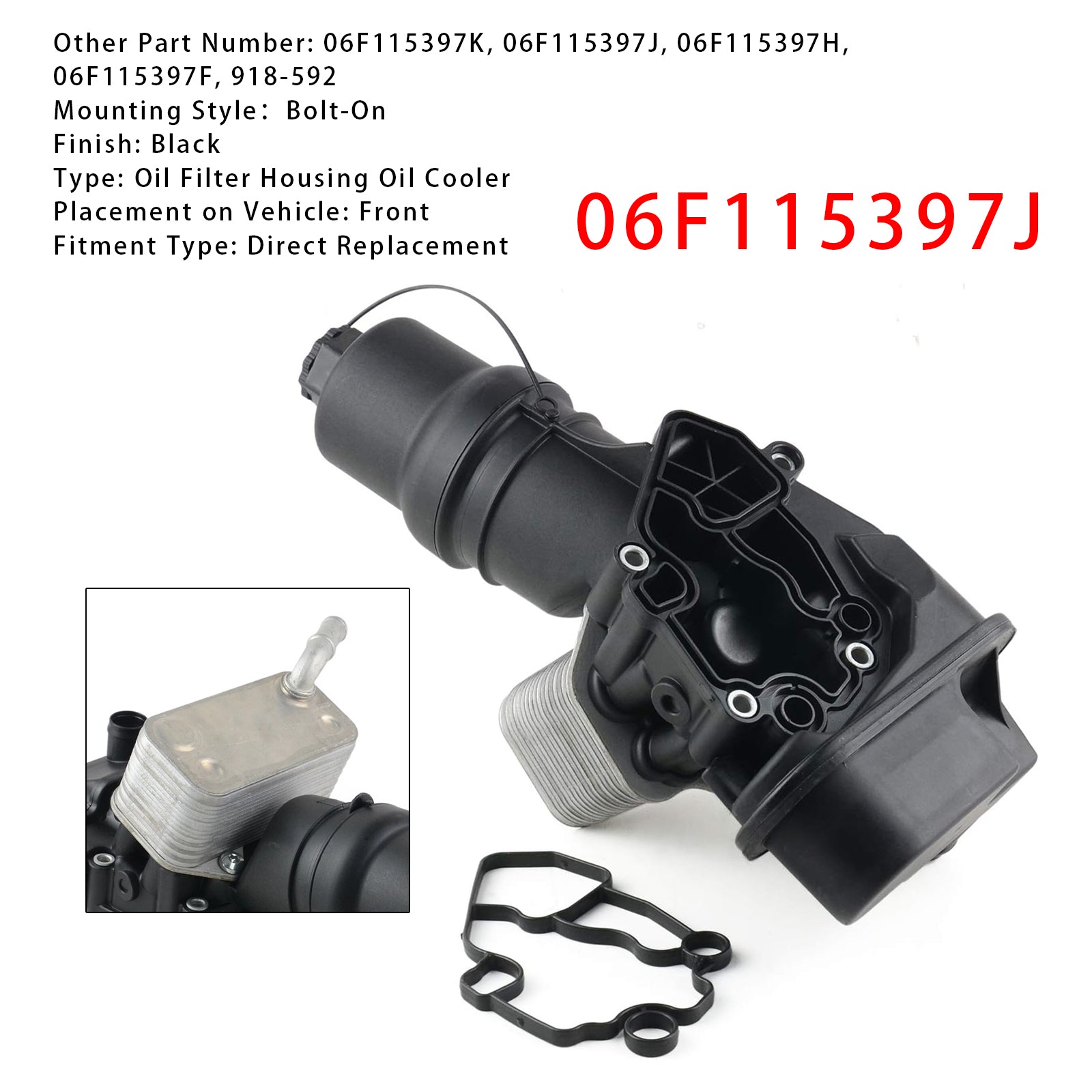 Conjunto de filtro de aceite del enfriador de aceite del motor Audi TT Mk2 2008-2009 06F115397J 06F115397H