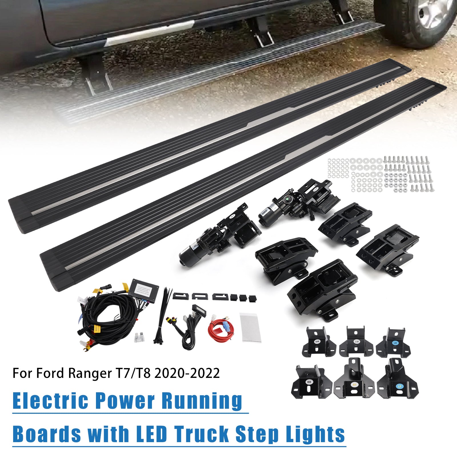 Electric Power Running Boards For Ford Ranger T7/T8 2021 with LED Truck Step Lights