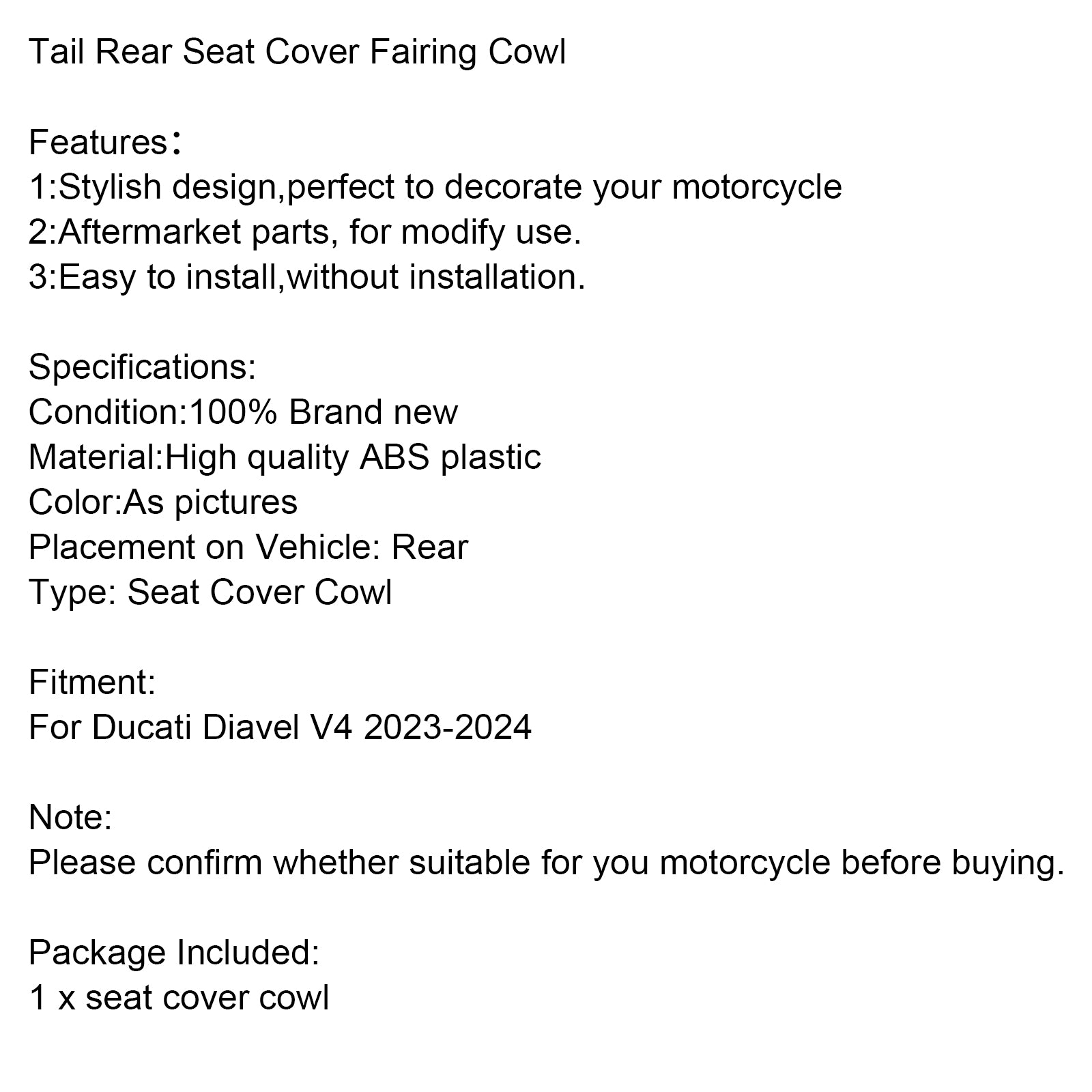 Capot de carénage de couverture de siège arrière Ducati Diavel V4 2023-2024