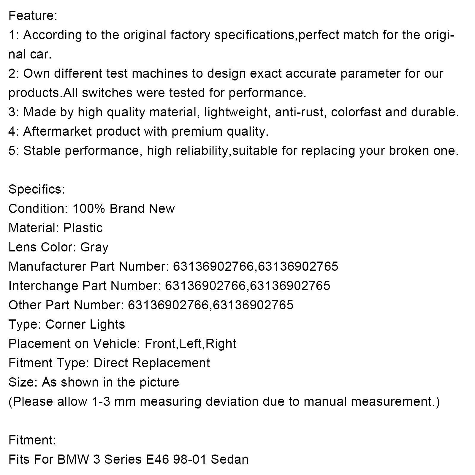 1998-2001 BMW 3 Series E46 Sedan Pair Gray Corner Side Light For 63136902766