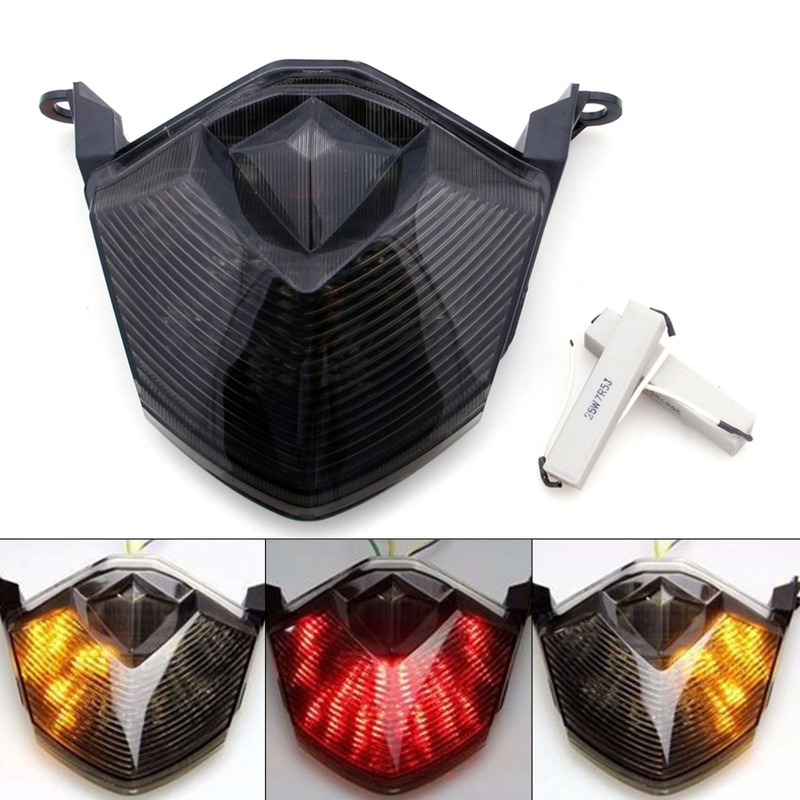 Intermitentes de luz trasera LED integrados para Kawasaki Z750 Z1000 ZX6R ZX10R transparente