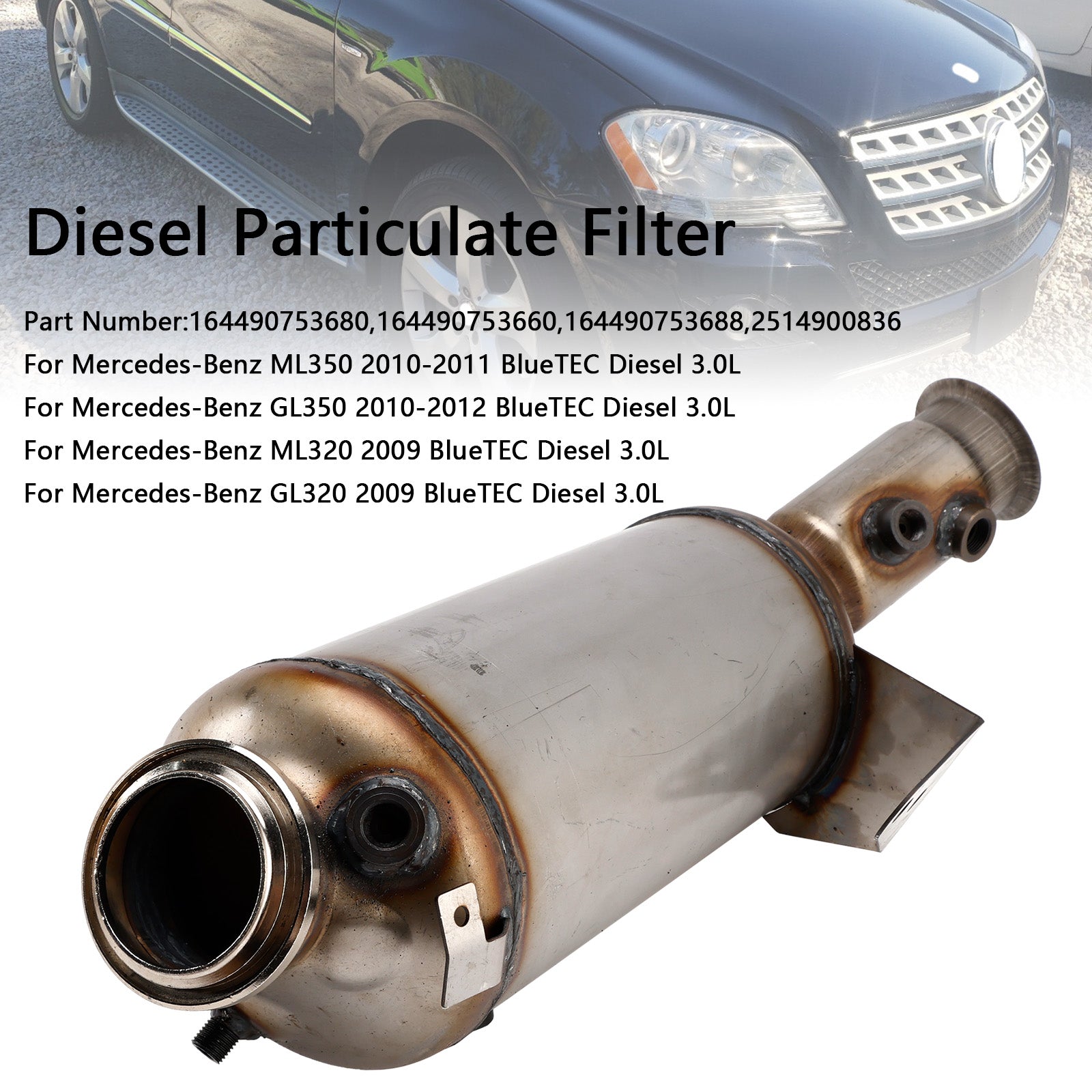 2010-2011 Mercedes-Benz ML350 BlueTEC Diesel 3.0L Dieselroetfilter DPF 164490753680 164490753660