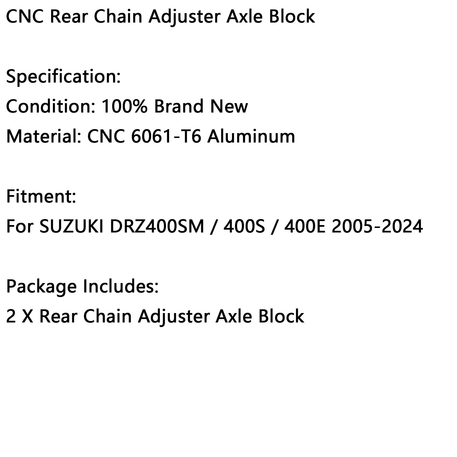 2005-2024 SUZUKI DRZ400SM 400S 400E CNC Achterkettingspanner Asblok