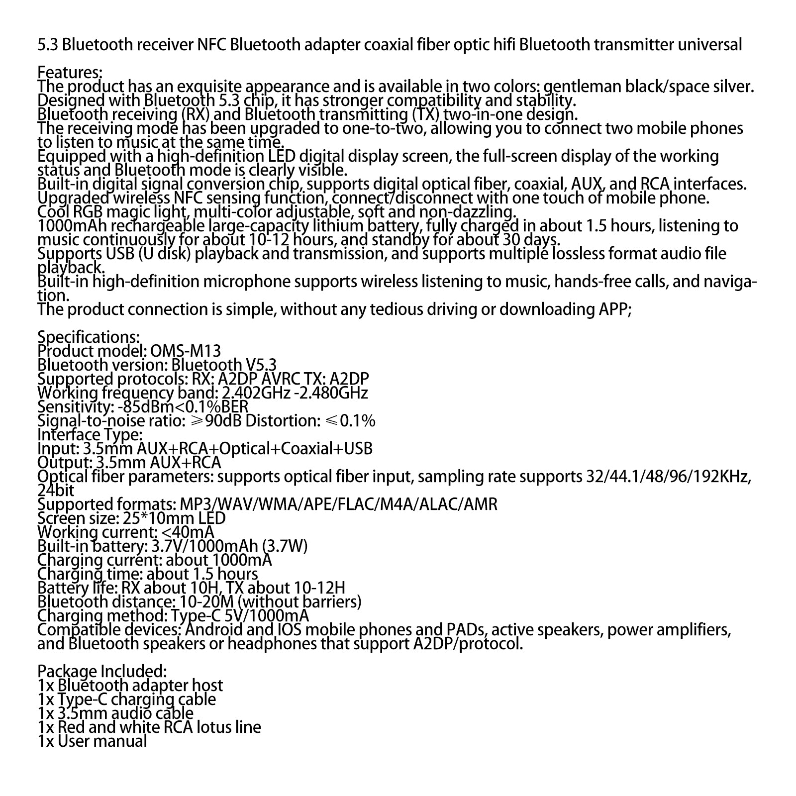 Receptor Bluetooth 5,3, adaptador NFC Bluetooth, transmisor HIFI de fibra óptica Coaxial