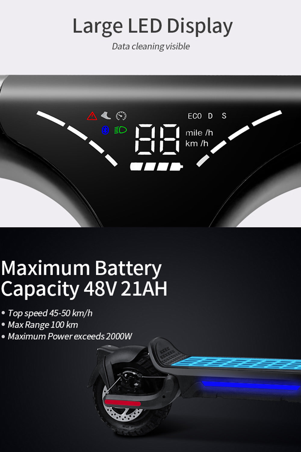 800W ELEKTRISCHE SCOOTER OPVOUWBARE E-SCOOTER 50 KM BEREIK 10" OFF-ROAD 15AH 45 KM/U