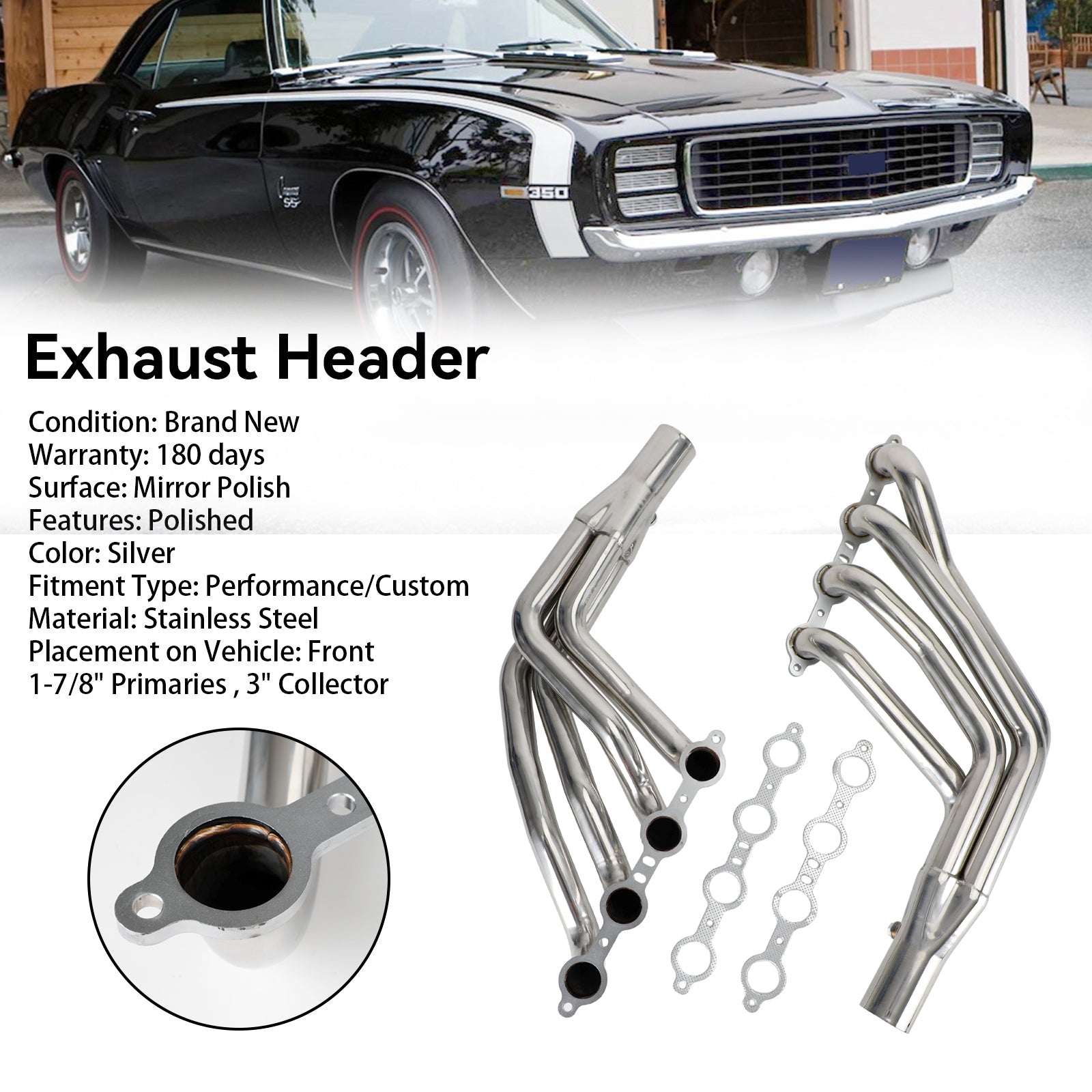 Longtube LS Conversion Avgasrör passar Chevrolet Camaro 67-69 Nova V8 68-74