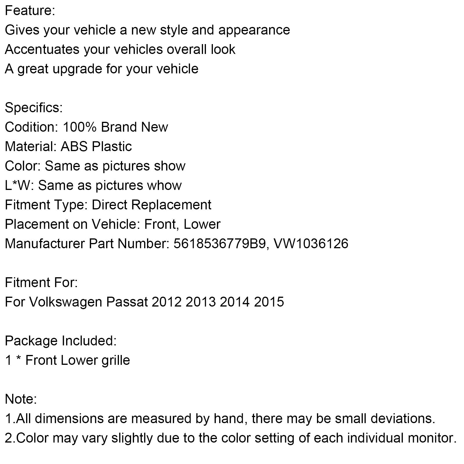 2012-2015 VW Passat honingraat voorbumper onderste grillrooster zwart