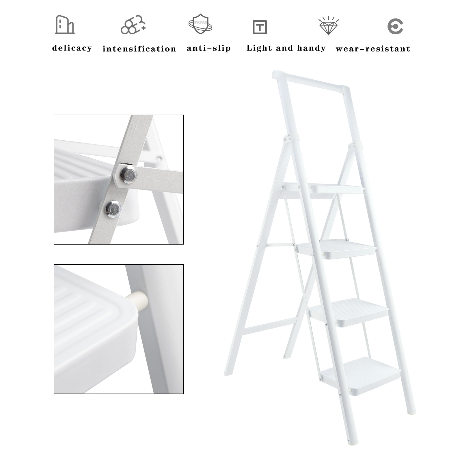 4-traps ladder, opvouwbare opstapjes voor volwassenen, antislippedaal, lichtgewicht