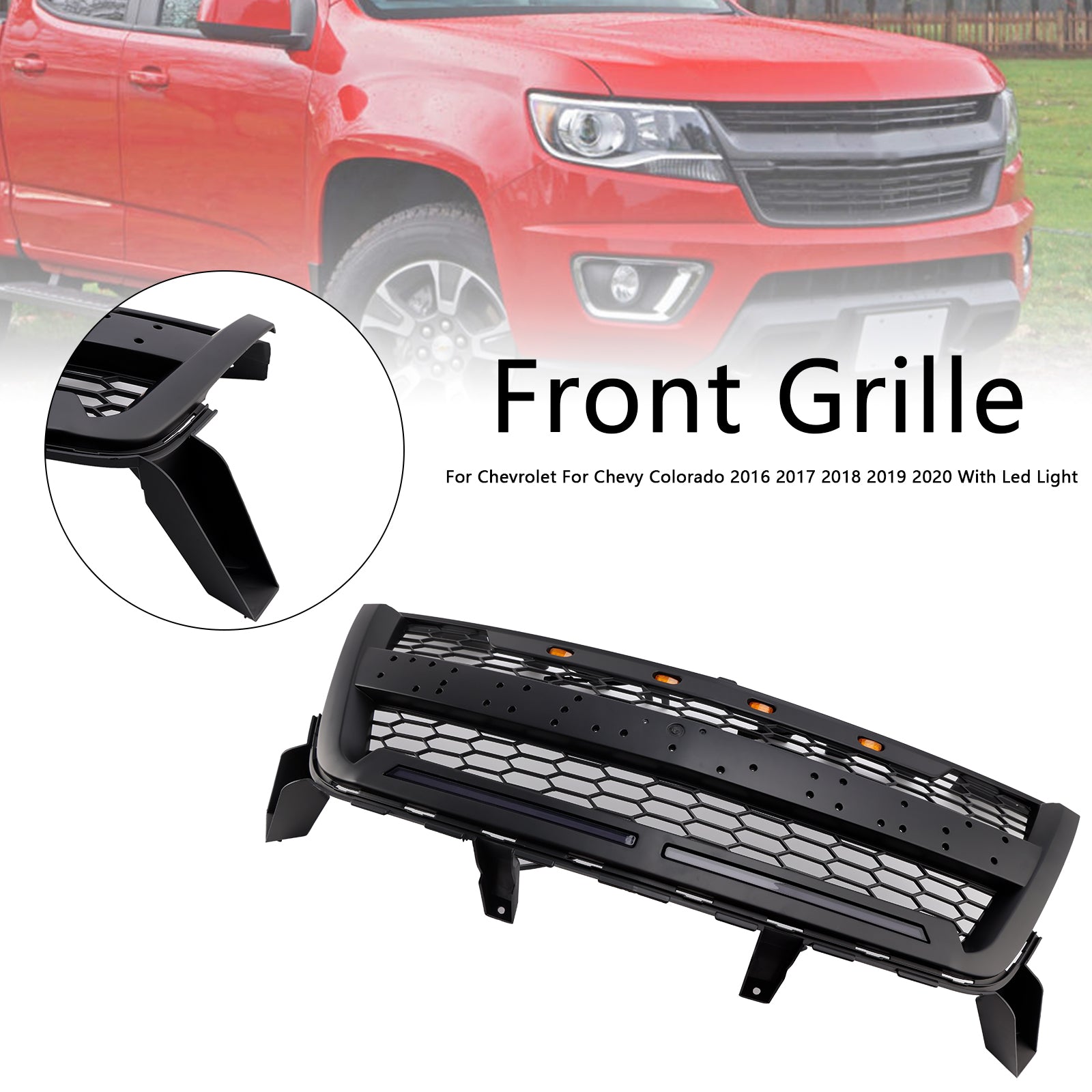 Grade de pára-choques dianteiro preto foste fit Chevy Colorado 2016-2020 com LED