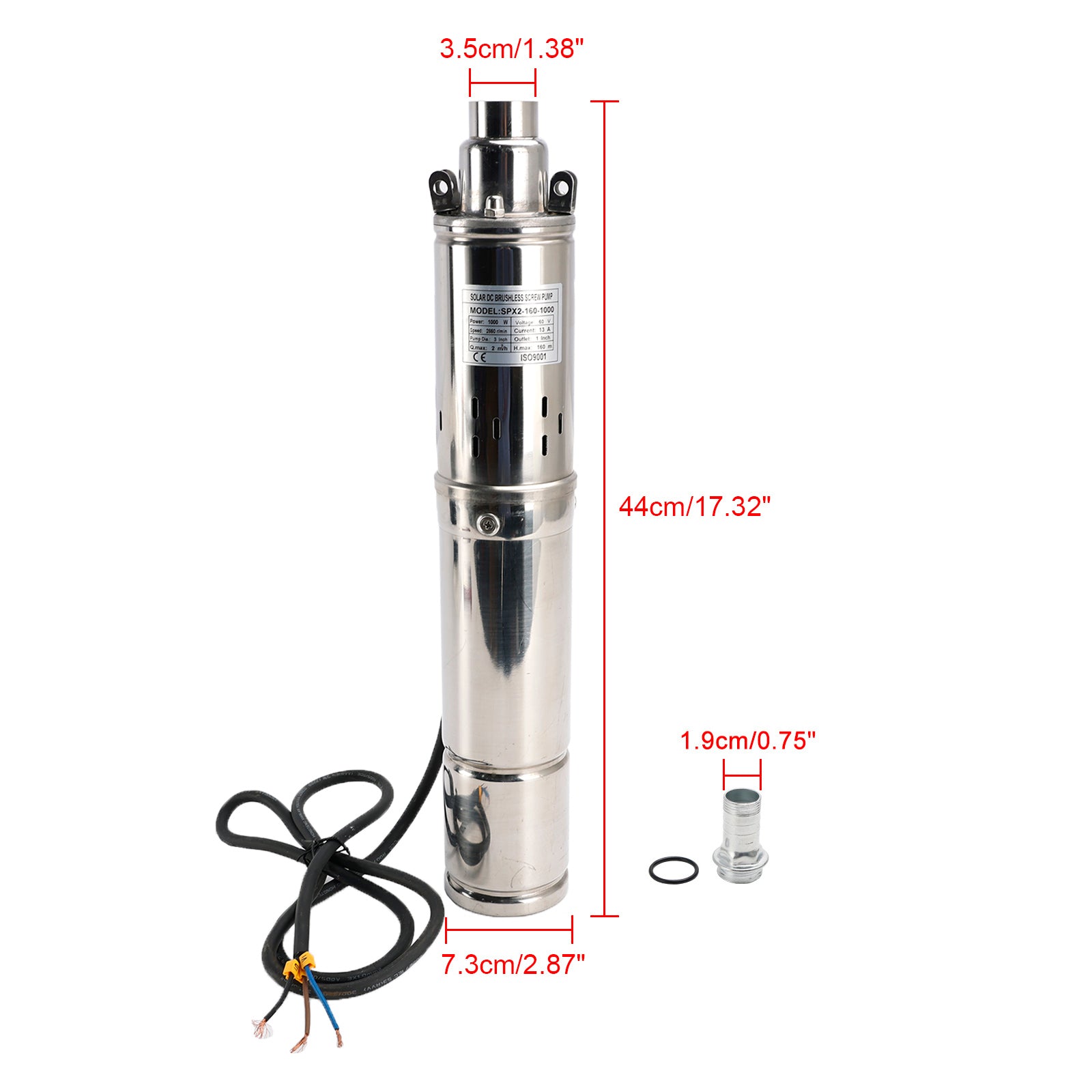 3" Bomba solar de parafuso MPPT 60V 1KW submersível para poço profundo com cabeça de aço de 160 m