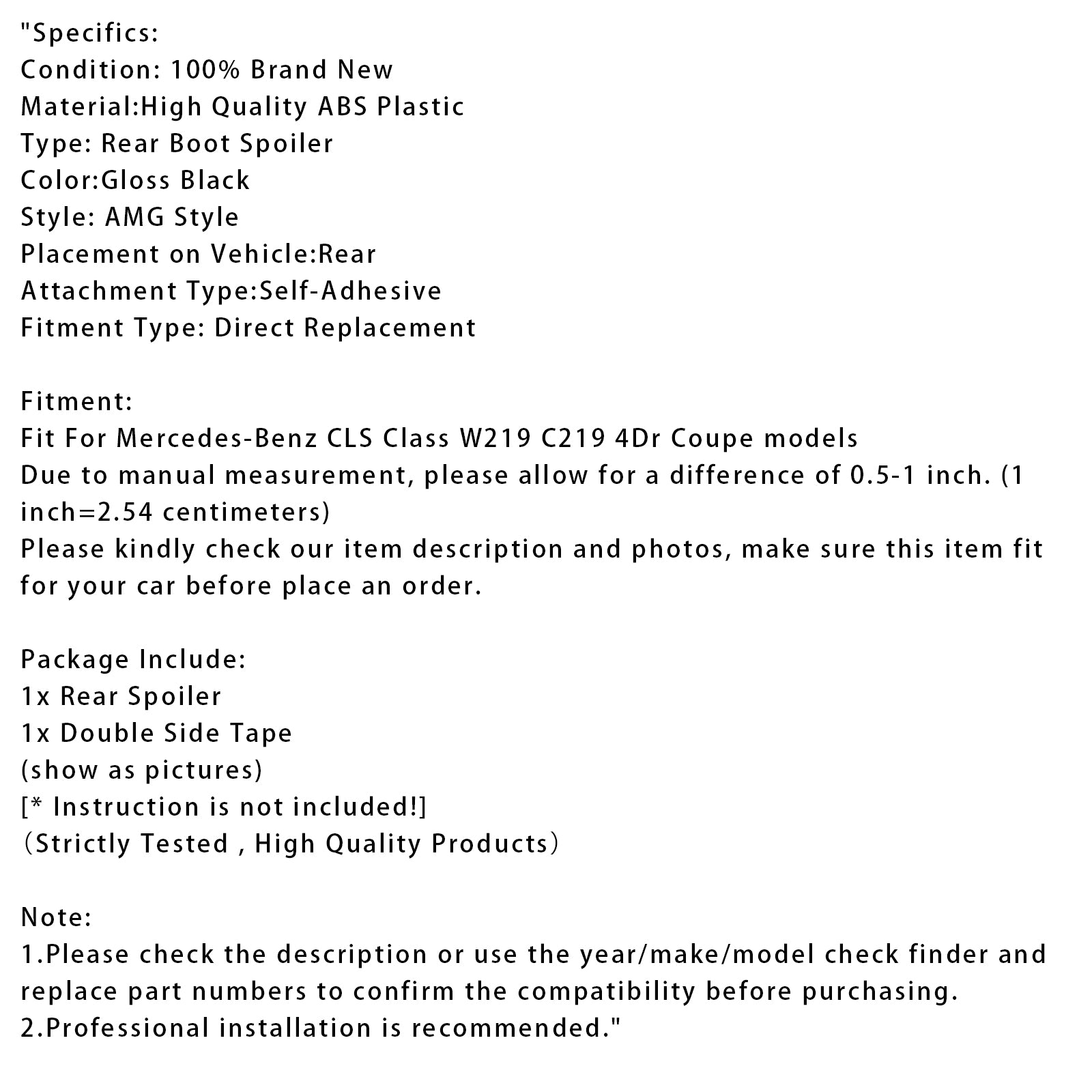 Mercedes-Benz CLS-Klasse 2005-2010 W219 AMG Style Gloss Black Achterspoiler