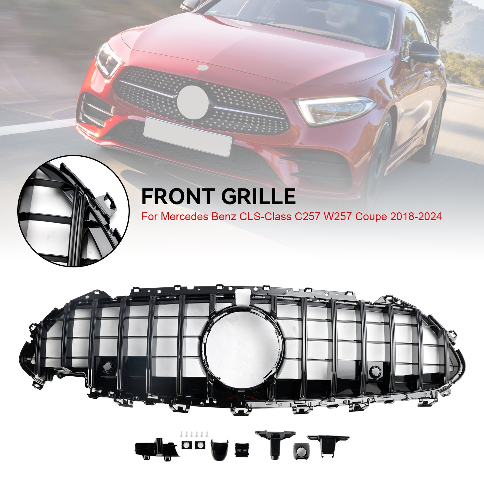 Mercedes CLS C257 2018-2024 W257 Parrilla de parachoques delantera negra para coupé