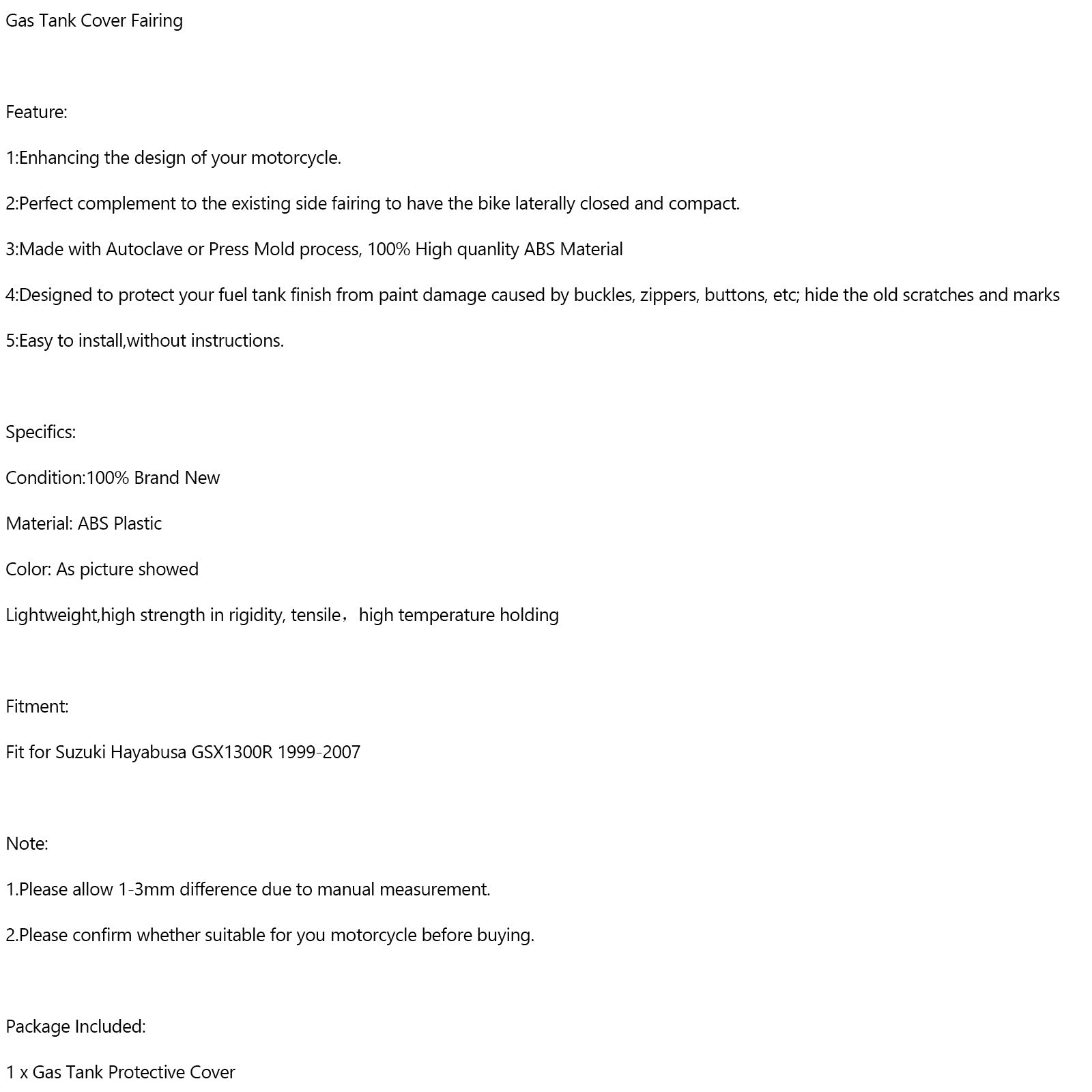 Protecteur de carénage de couvercle de réservoir de gaz en carbone Suzuki Hayabusa GSX1300R 1999-2007