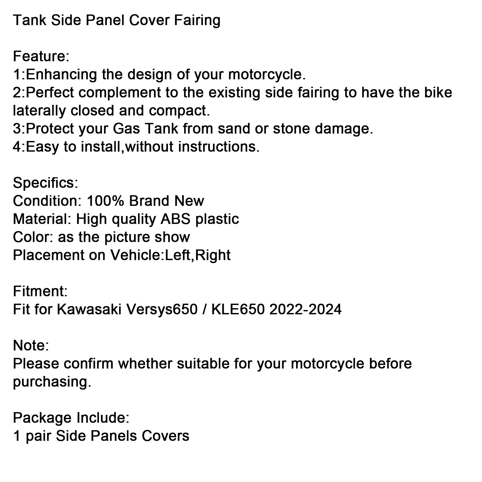 2022-2024 Kawasaki Versys 650 KLE650 Tank Side Cover Panel Fairing Cowl