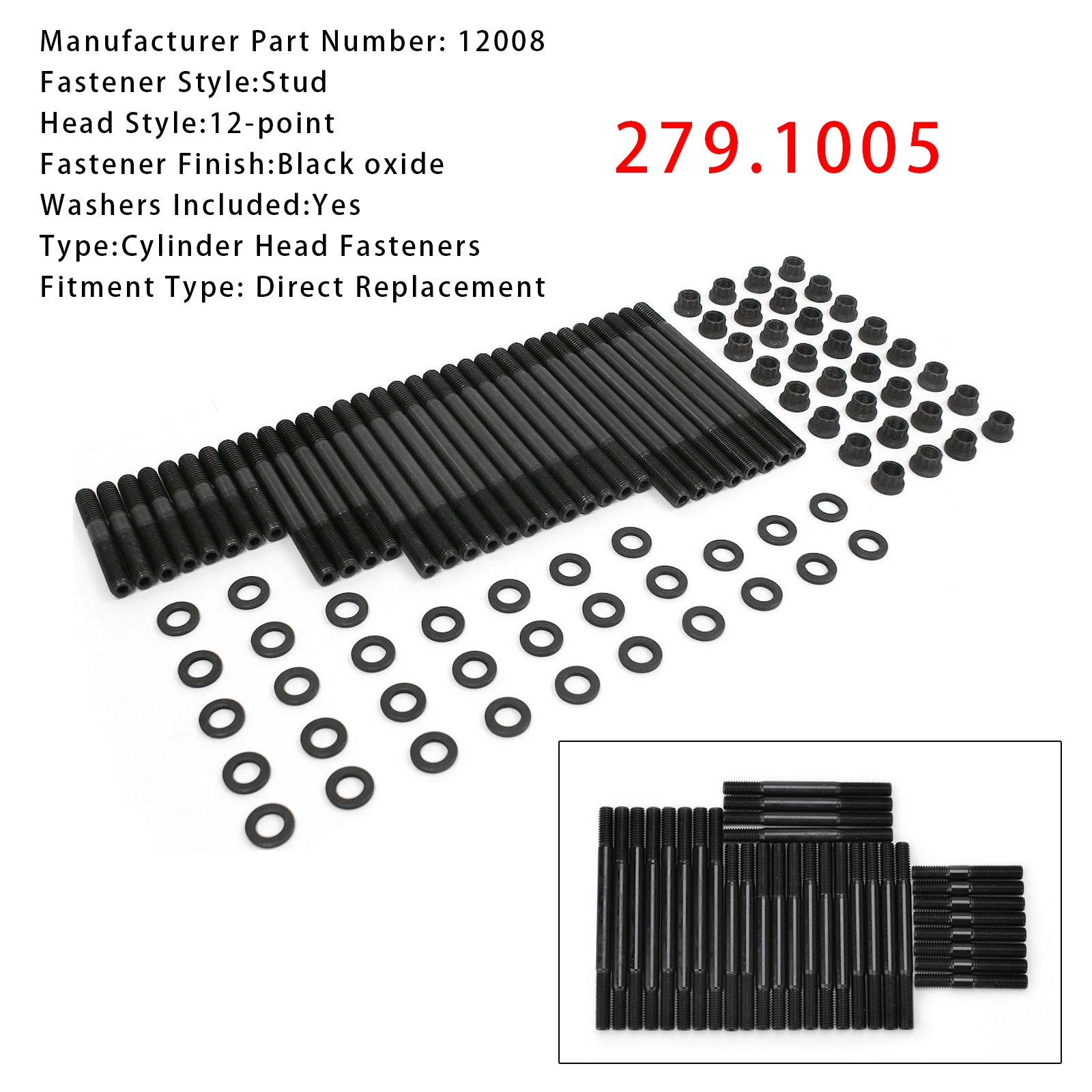 Chevy BBC 454 12Point Head Stud Kit Suits PCE Heads 8 Long Studs PCE279.1005