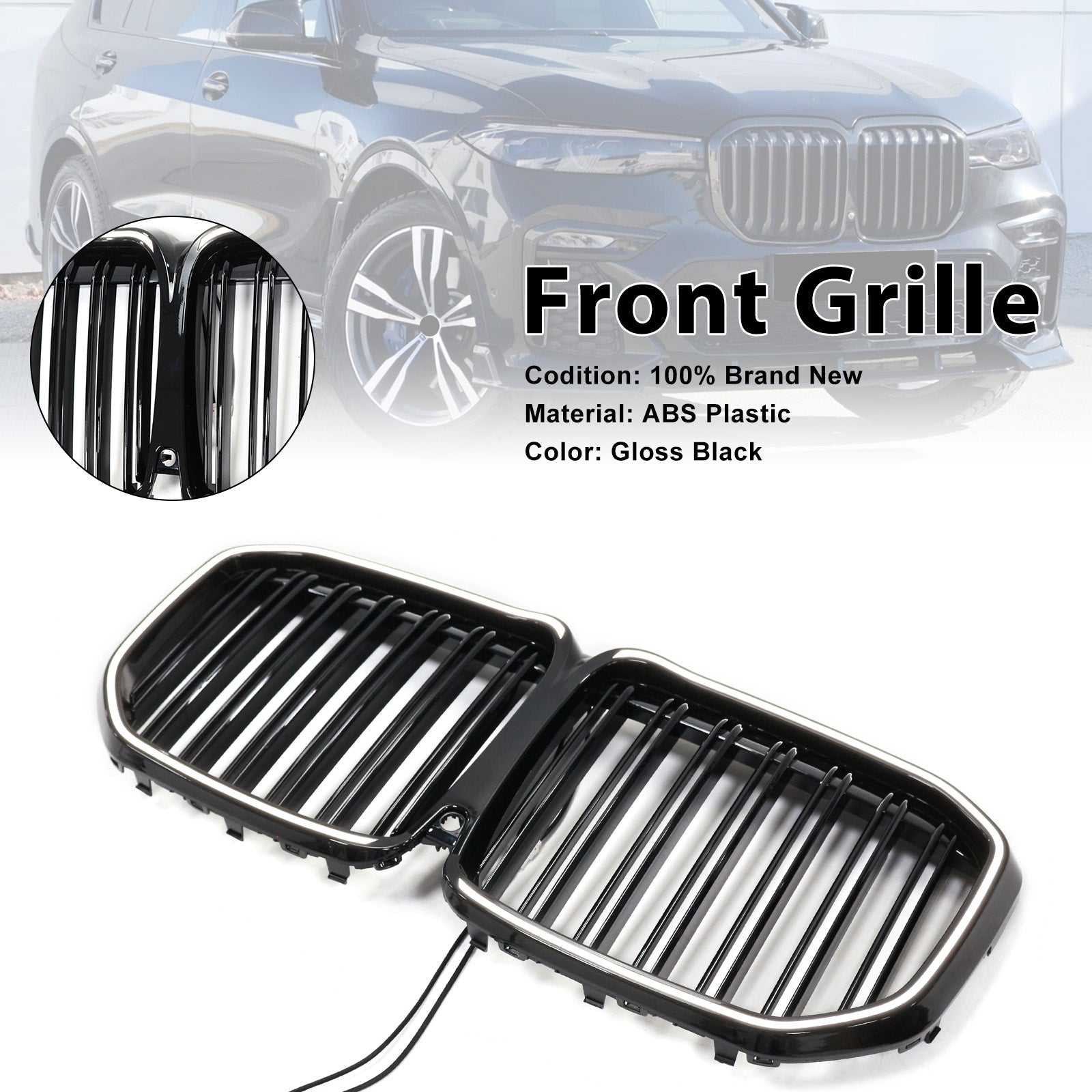 Double Slat Gloss Black Front Kidney Grill Grille Fit BMW X7 G07 2019-2022