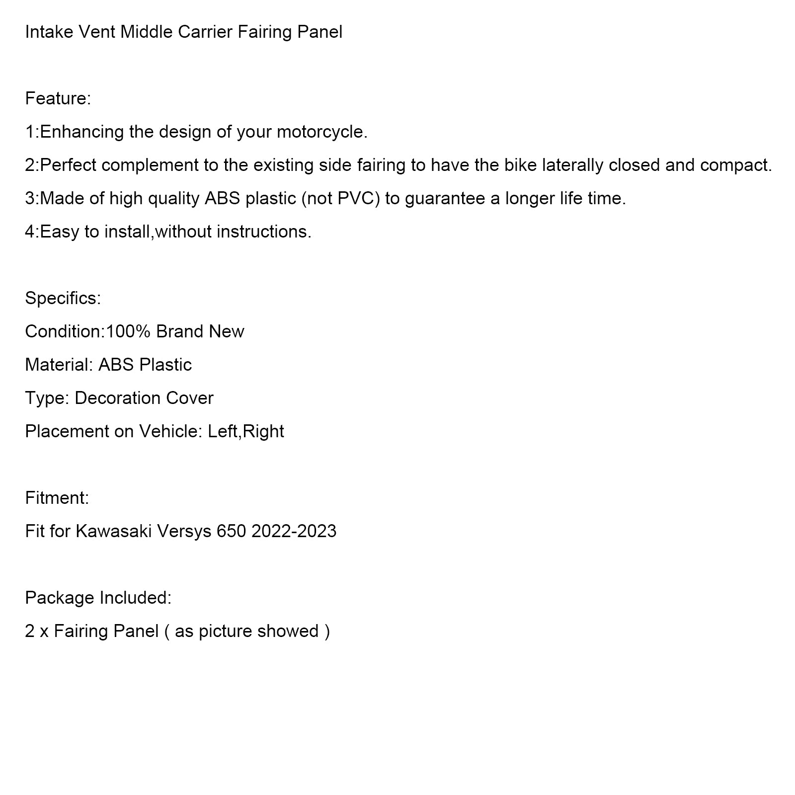 Panelový panel na prívodný vetranie na vetraní pre Kawasaki versys 650 2022-2024