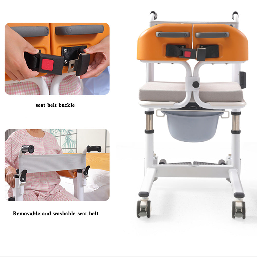 Elderly Patient Lift and Transfer Wheelchair W/180° Split Seat and Bedpan