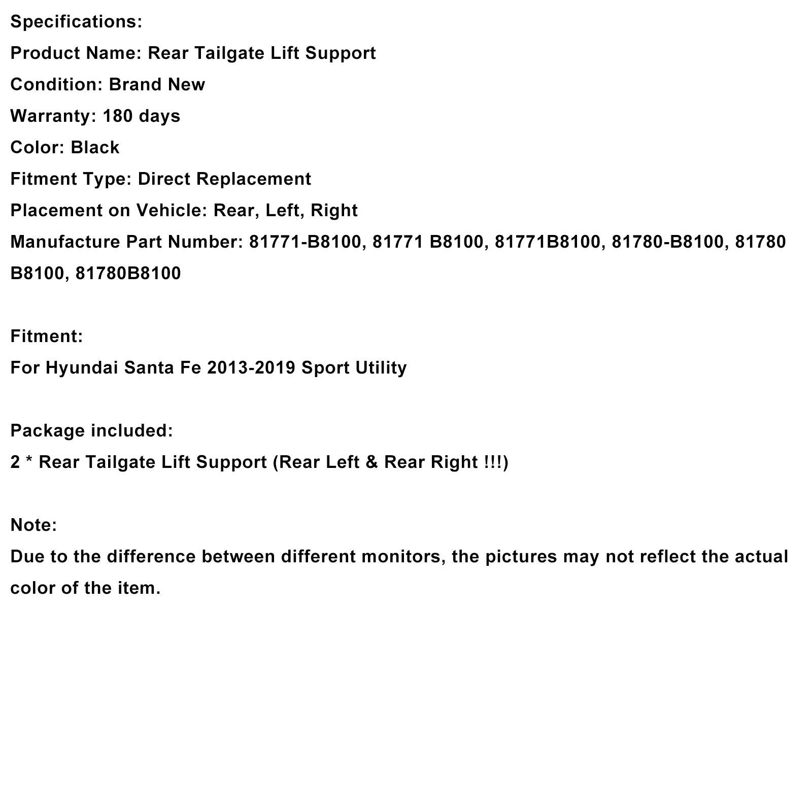 2013-2019 Hyundai Santa Fe Sport Utility 2PCS Rear Tailgate Power Hatch Lift Support