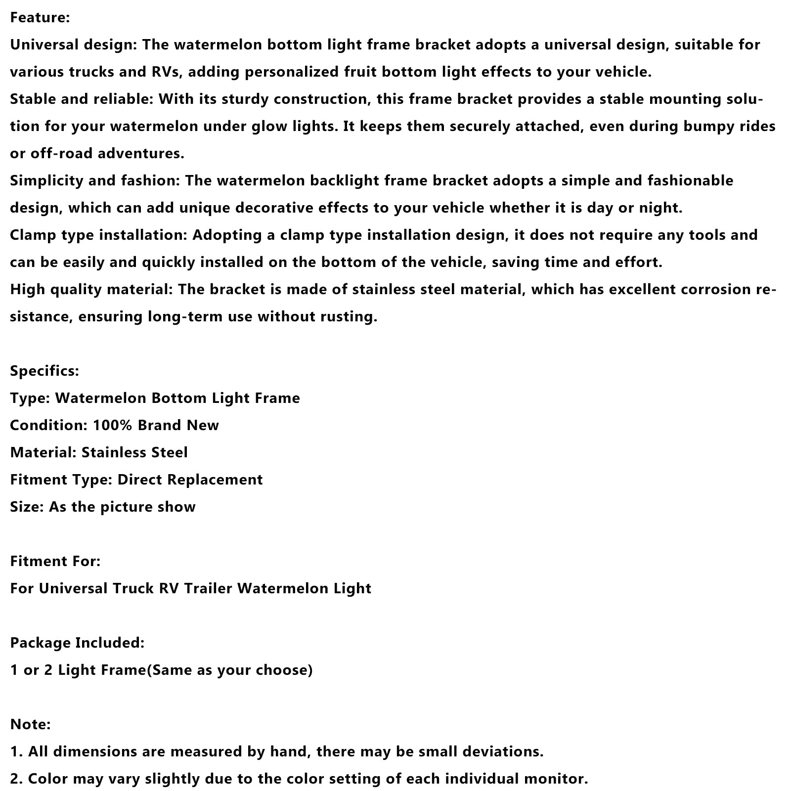 Universele Truck RV Trailer Watermeloen Licht Watermeloen Onder Glow Frame Beugel Universele Klem Stijl Mount