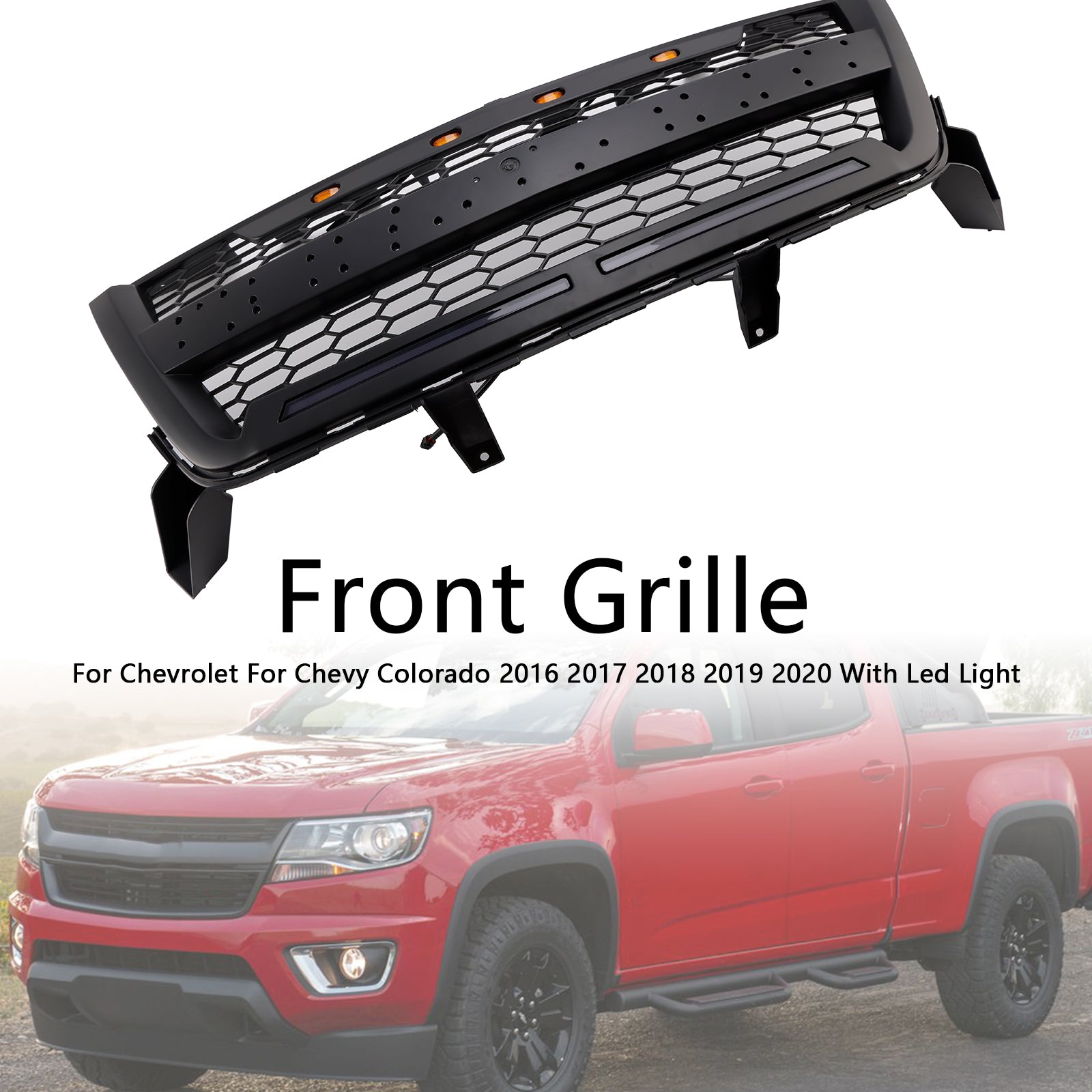 Grade de pára-choques dianteiro preto foste fit Chevy Colorado 2016-2020 com LED