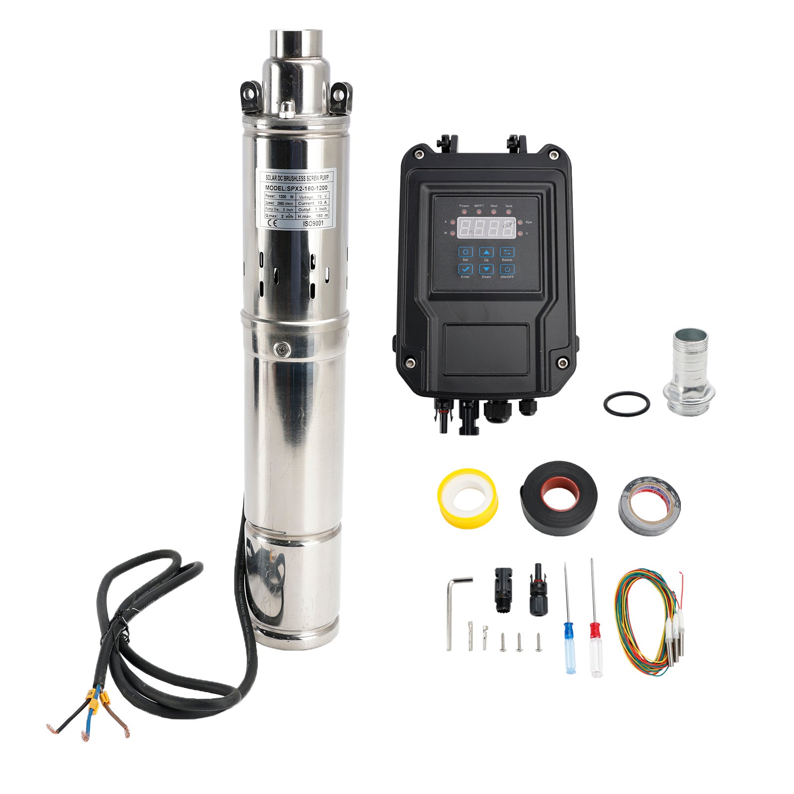 3" 72V 1,2KW hlboko studňová solárna ponorná vrtná vodná hlava 180M