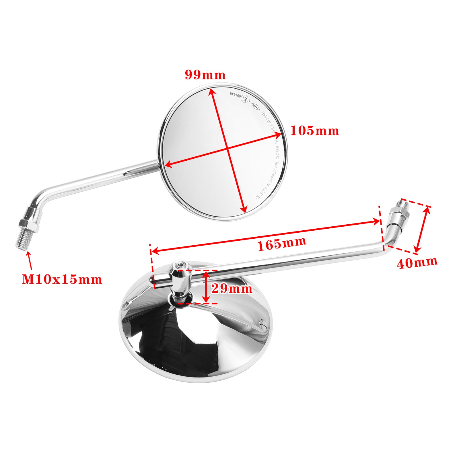 4" Okrúhle chrómové klasické malé zrkadlo so zrkadlami E-Mark M10 pre japonské motocykle