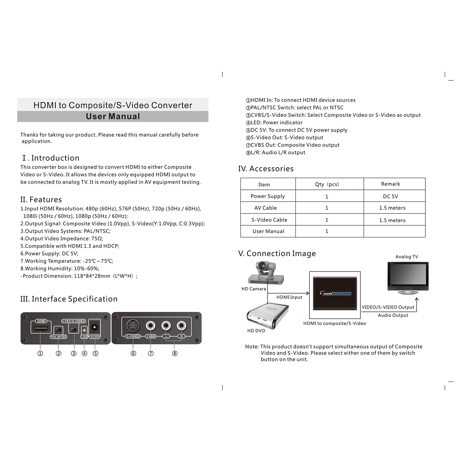 HDMI a 3 RCA AV+S-Video CVBS Composite R/L Audio 1080p Converter UK Plug Power