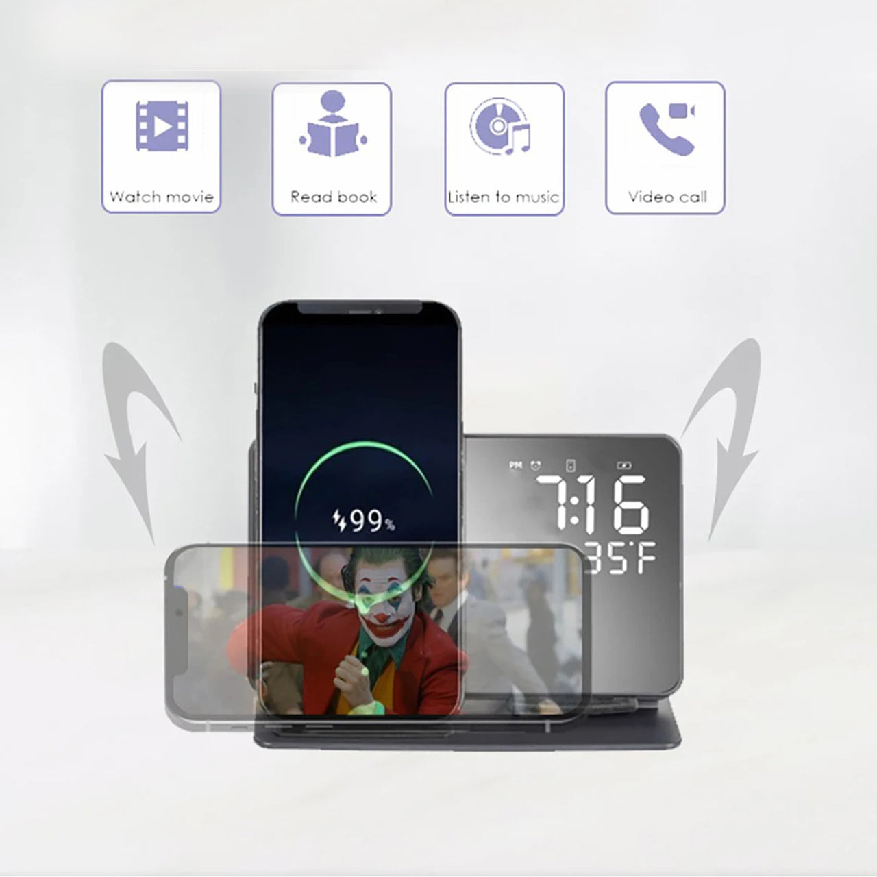 6-in-1 Wireless Charging Station Charger Clock for iPhone 17 16 15 Apple Watch