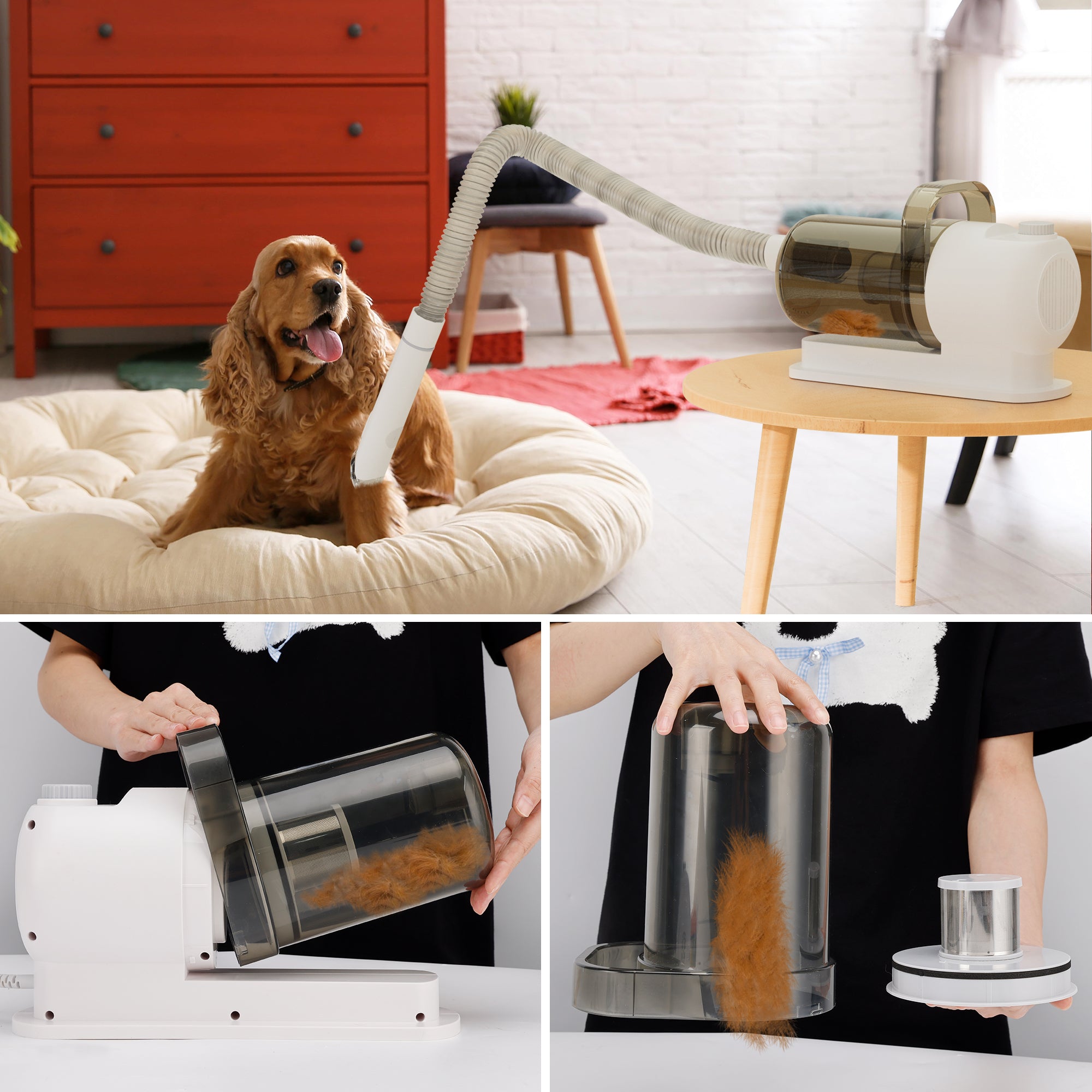 Dog Vacuum Brush for Shedding Grooming 5 In 1 Pet Grooming Kit Vacuum Suction Professional Pet Hair Clipper 1.5L Grooming Tools for Dogs Cats Pets