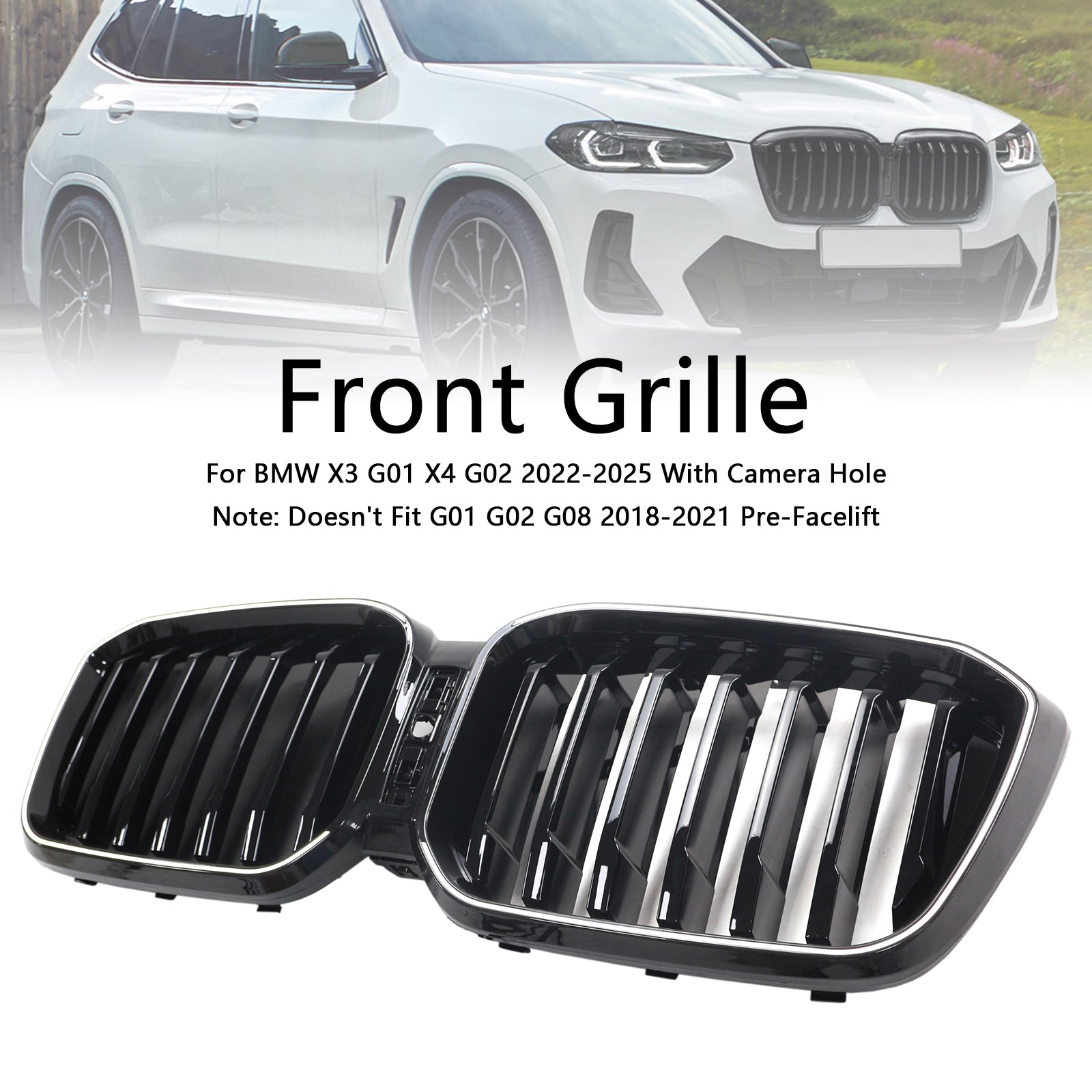 2022-2025 BMW X3 G01 X4 G02 Glossy Black Front Challe Tumper Rein avec trou de caméra