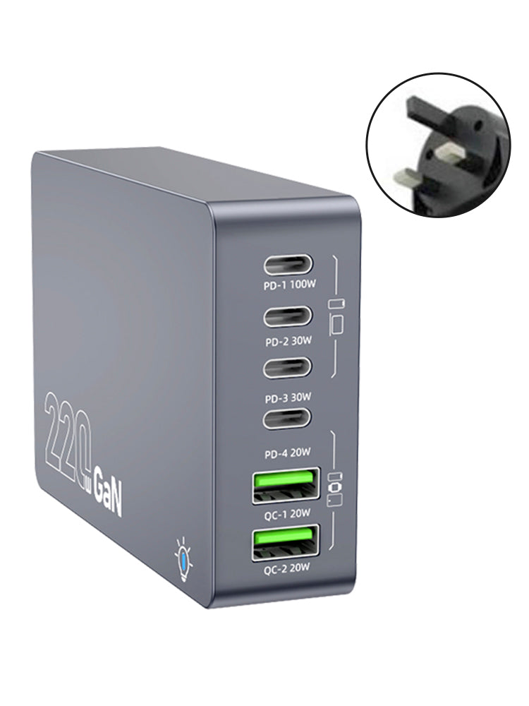 F8A ladestasjon USB 6-port hurtiglader PD100W ladestativ Smart lader