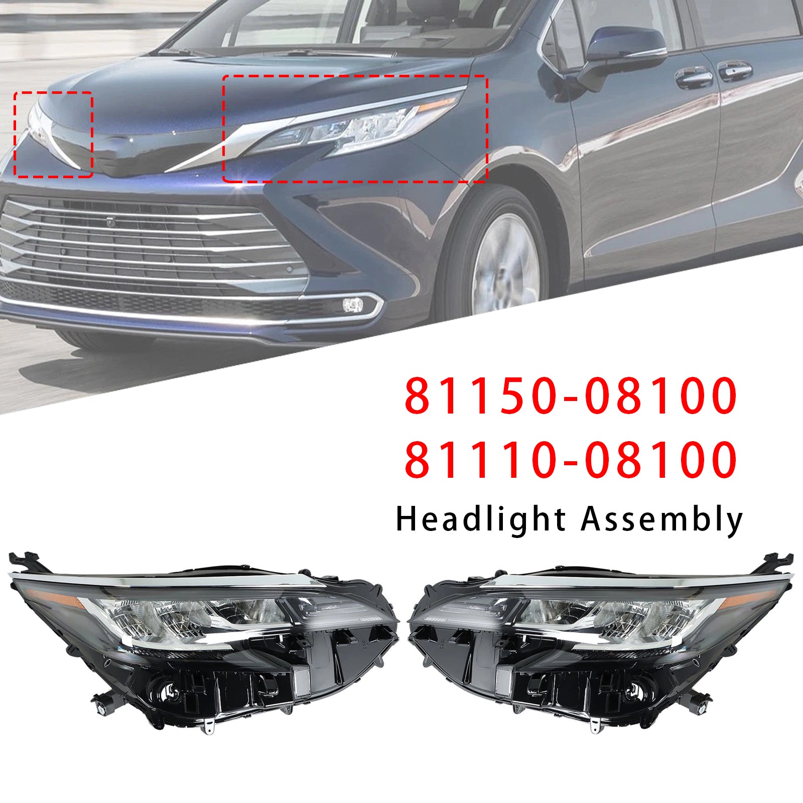 Left+Right LED Headlight Assembly LED For Toyota Sienna LE XLE 2021-2022
