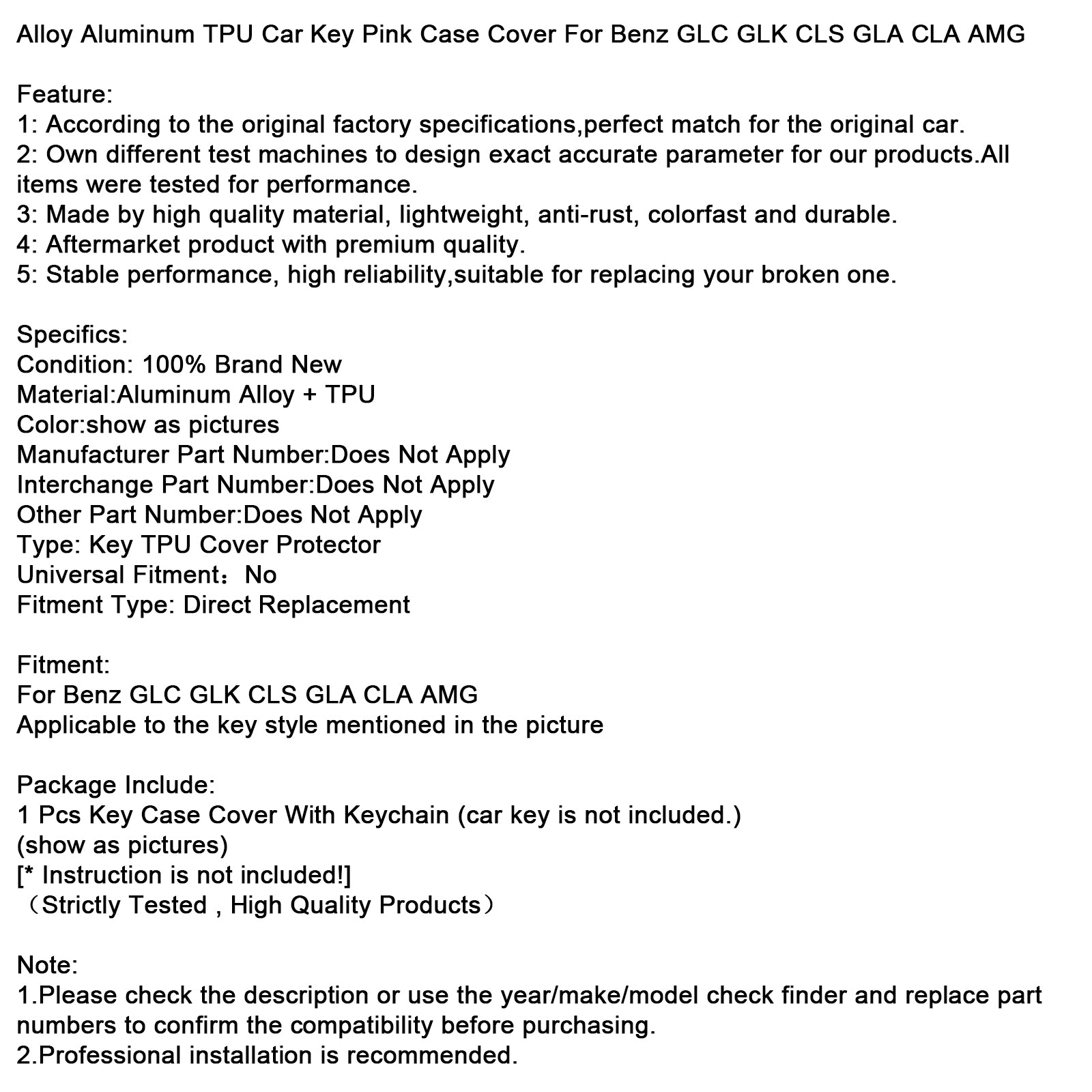 ALLIAGE CUIR Aluminium TPU Car clé Couvre de boîtier rose pour Benz GLC GLK CLS