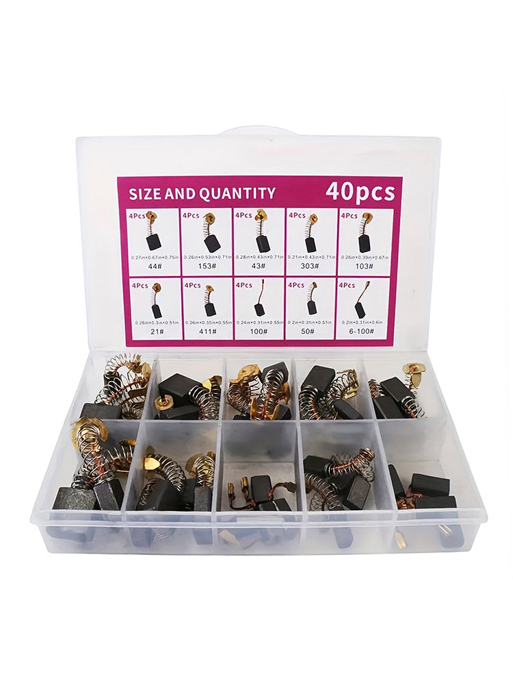 40 Uds. De cepillos de carbono para Motor eléctrico, pieza de herramienta eléctrica de reparación de repuesto de 10 tamaños