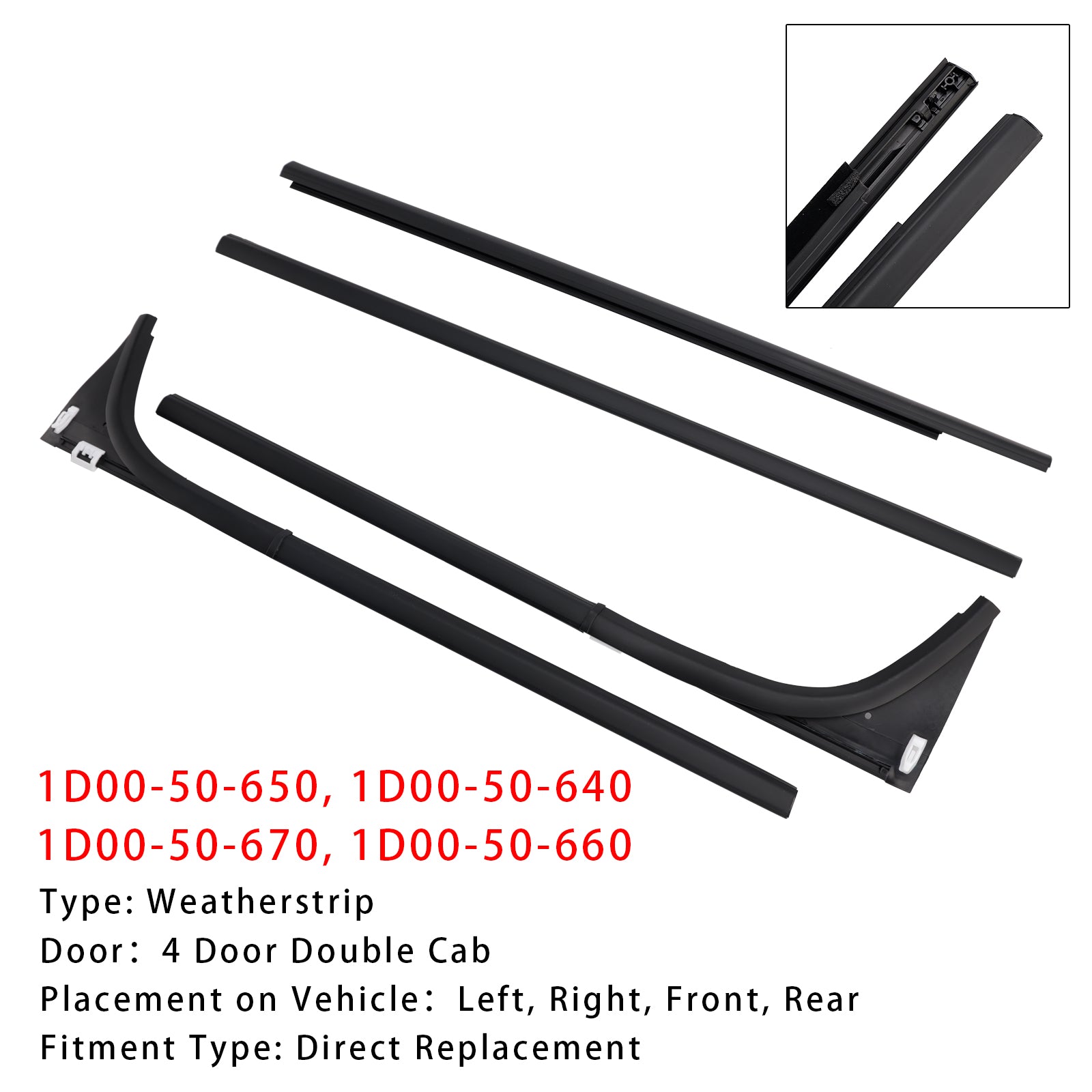 4pcs Inner Outer Weatherstrip Door Belt For Mazda BT-50 Pro Pick Up 2012-2019
