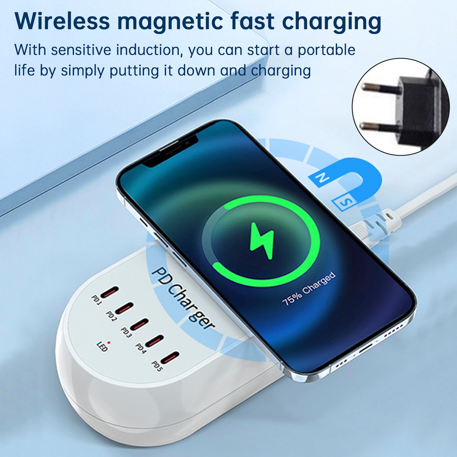 140W PD Multi-Port Charger Magnetic Wireless Fast Lading PD100W Laptop Mobile Phone Charger EU Plug