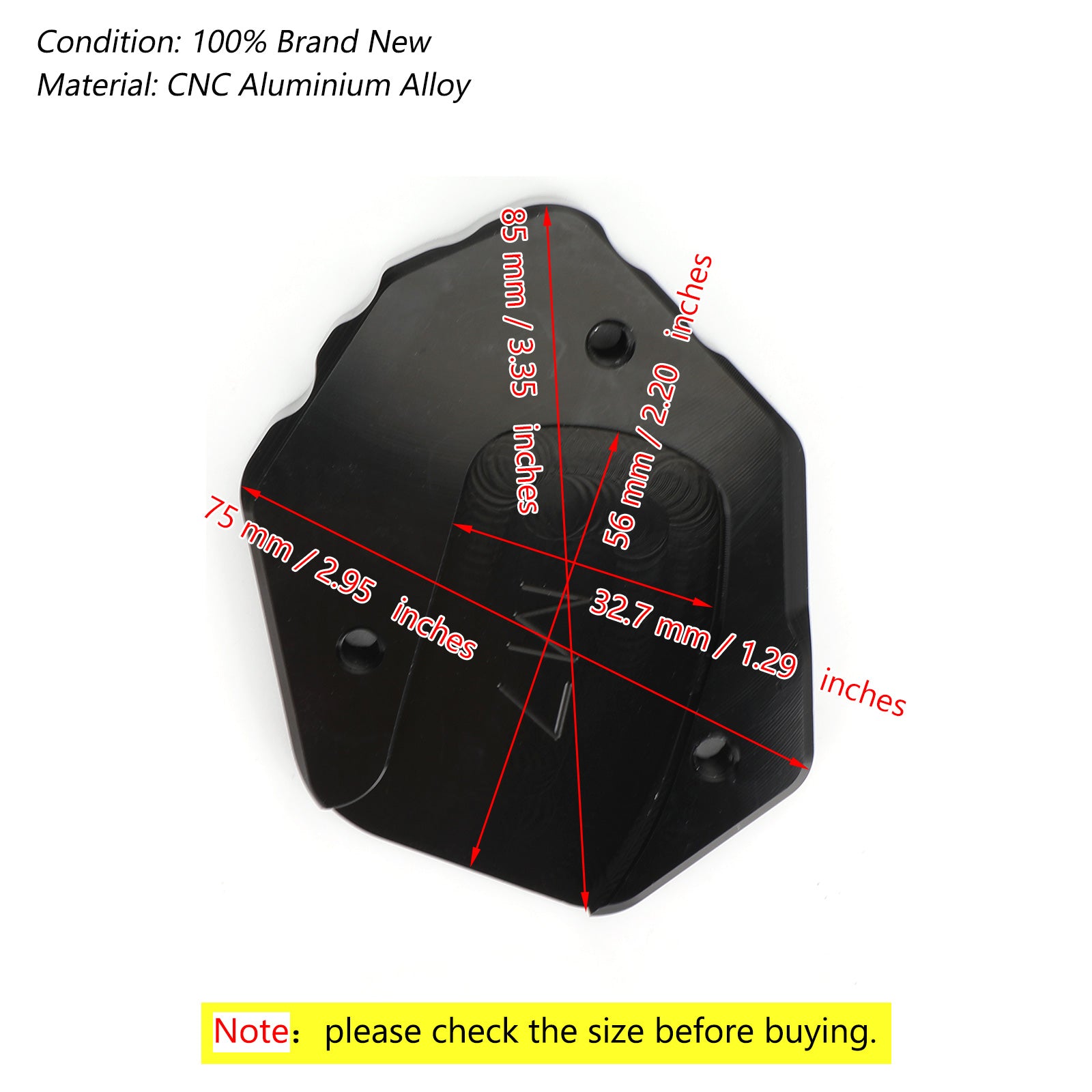 Placa ampliadora de soporte lateral para Yamaha MT-07 FZ-07, color negro