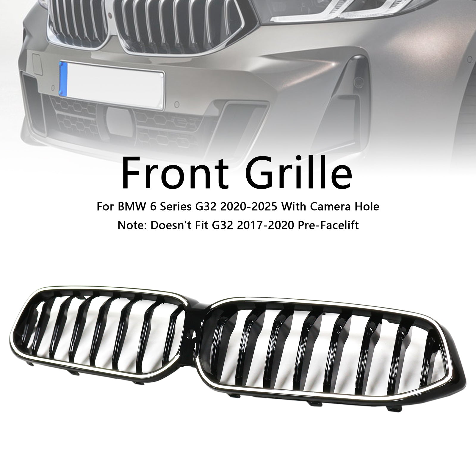 Parrilla frontal tipo riñón para BMW Serie 6 G32 2020-2025, color negro brillante