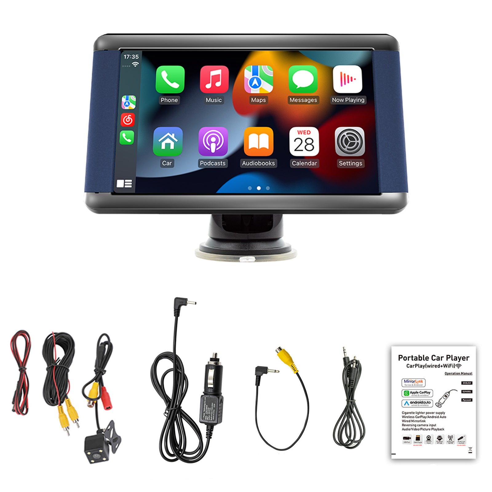 7" Draagbare auto MP5-speler Bluetooth-monitor Draadloze Carplay + 4 LED-camera