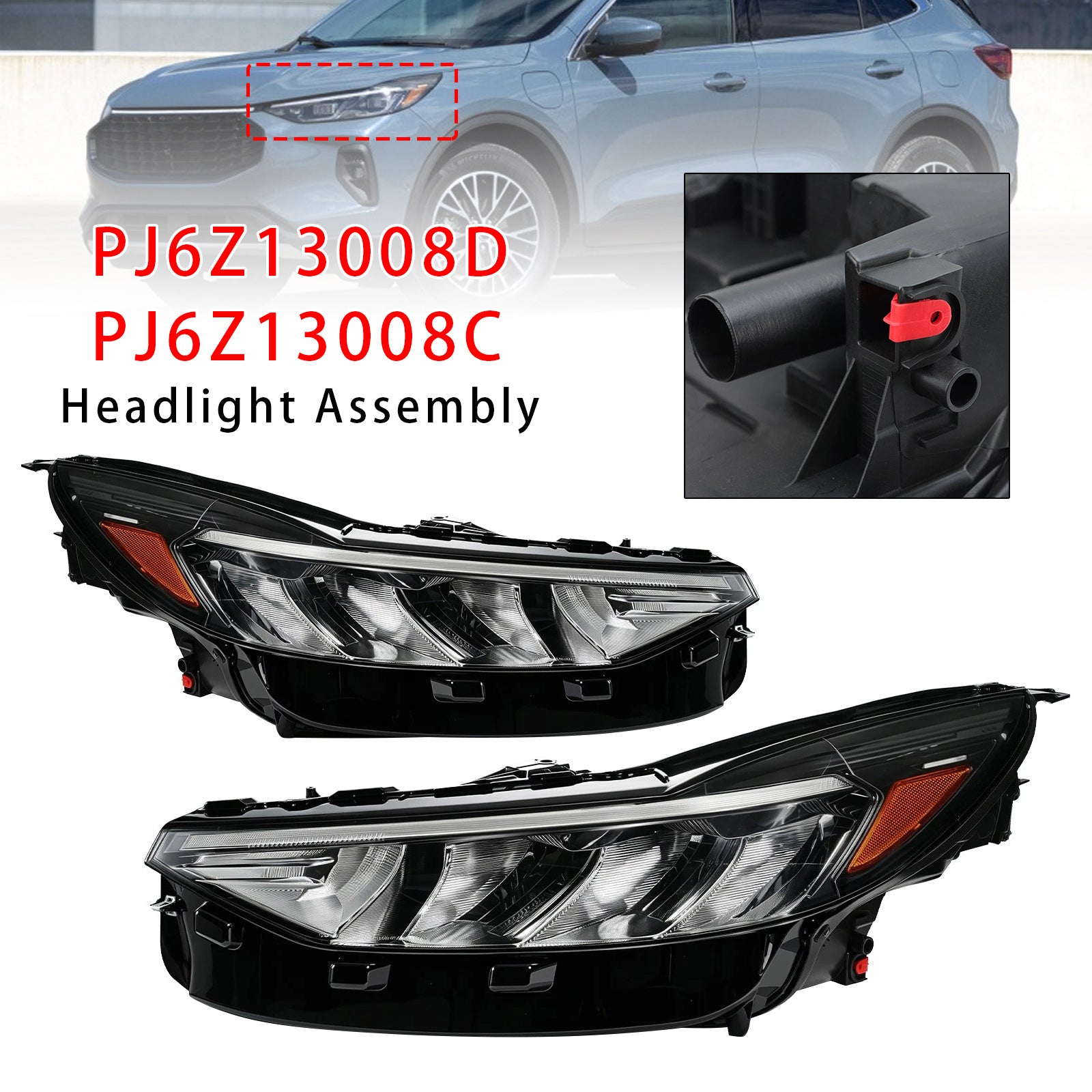 Left+Right LED Headlight Assembly PJ6Z13008D PJ6Z13008C For Ford Escape 23-2025