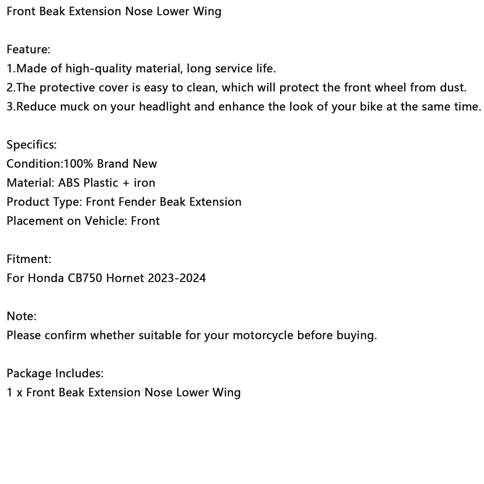 2023-2024 Honda CB750 Hornet voorsnavelverlenging neus ondervleugel