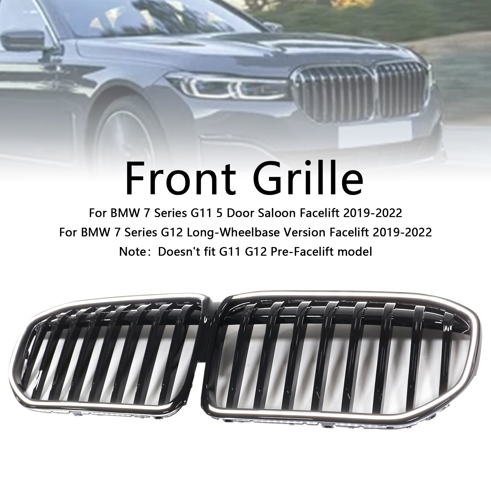 2019-2022 BMW 7 Series G12 Long-Wheelbase Version Facelift Single Slat Gloss Black Front Grill Grille