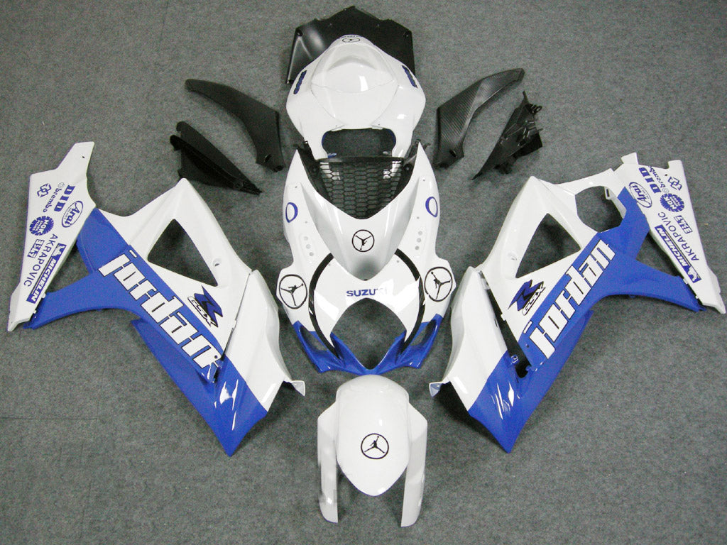 Suzuki GSXR 1000 Blanc 2007-2008 & Carénages Jordan Racing bleus génériques