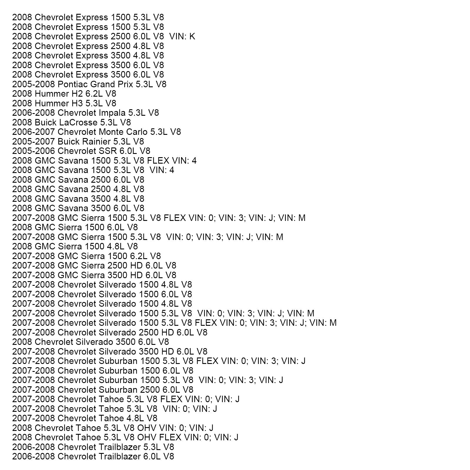 2007-2008 Chevrolet Silverado 1500 5.3L V8 PROCHETS PLUS + Fils 10,5 mm Set 19299585 8pcs