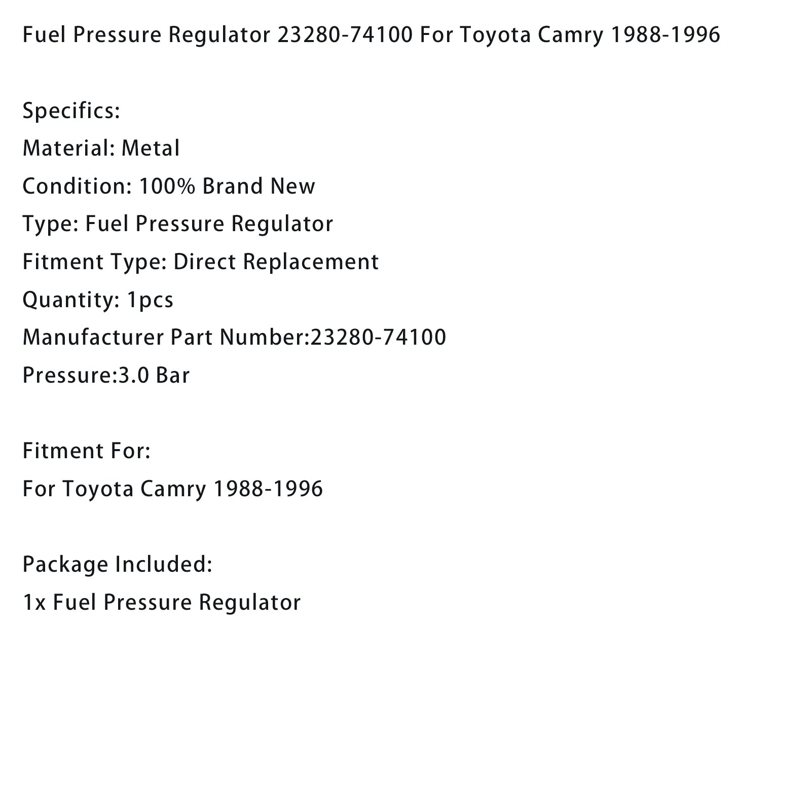 1988-1996 Toyota Camry Fuel Pressure Regulator 23280-74100 3.0 Bar