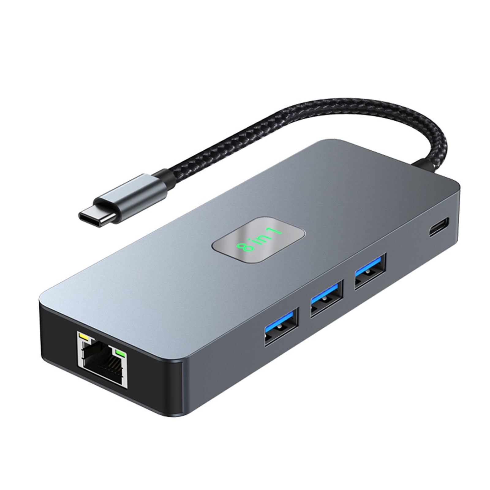 Base adaptadora de concentrador de interfaz 8 en 1 TYPE-C a RJ45 Gigabit USB 3.0 HDMI DP PD100W