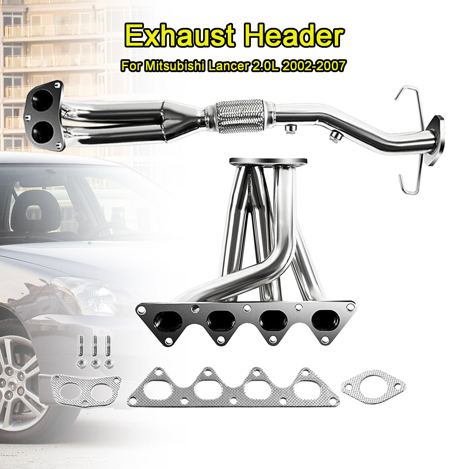 Stainless Steel Racing Exhaust Header Manifold Fit Mitsubishi Lancer 2002-2007