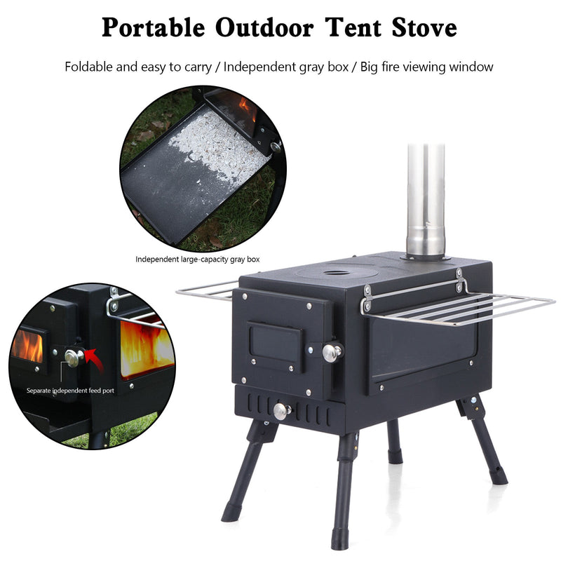 Outdoor Portable Tent Camping Wood Burning Stoves with Flue Pipe For Tent Cooking